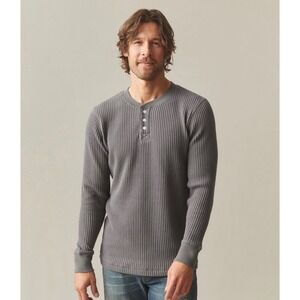 NWOT American Giant Mens Waffle Knit Long Sleeve Henley Shirt M Gray USA Made